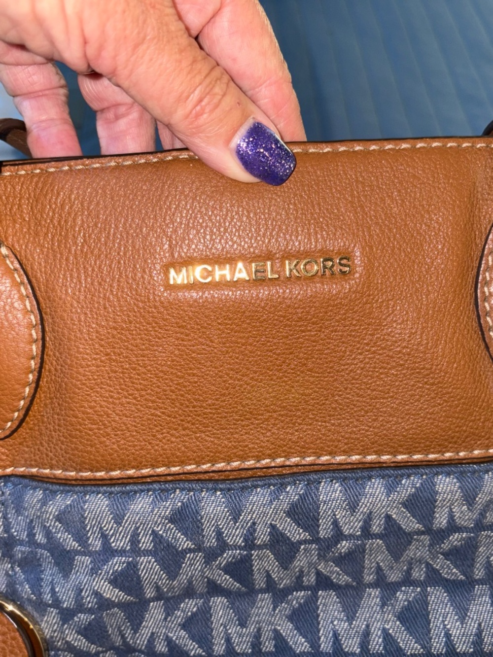 Michael Kors Marina Leather/Denim MK Logo bag - Picture 7 of 12